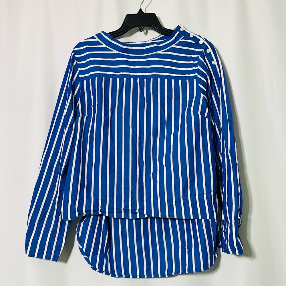 J Crew Boat Neck Long Sleeve Blue Stripe Lightweight Shirt Size L 12
